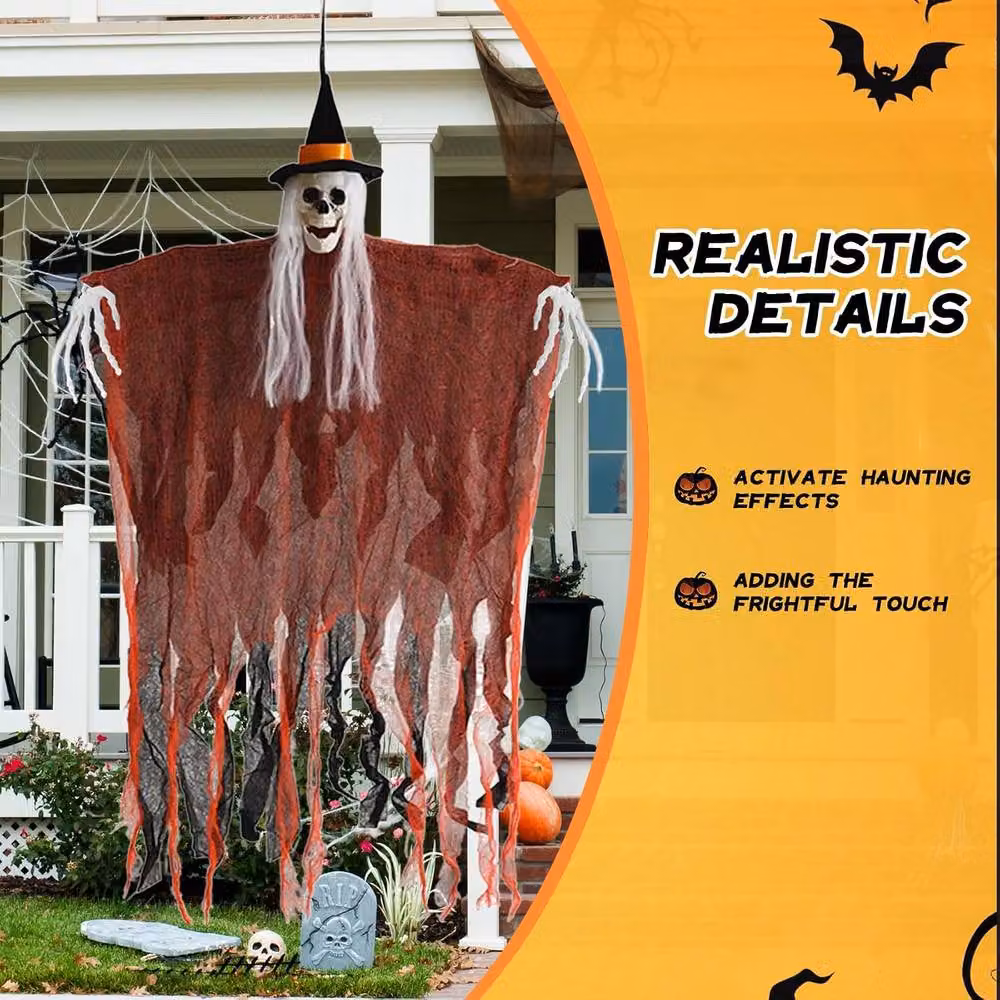 Garwarm 3 Pack Hanging Halloween Skeleton and Ghost Decorations in White and Multicolour – 4