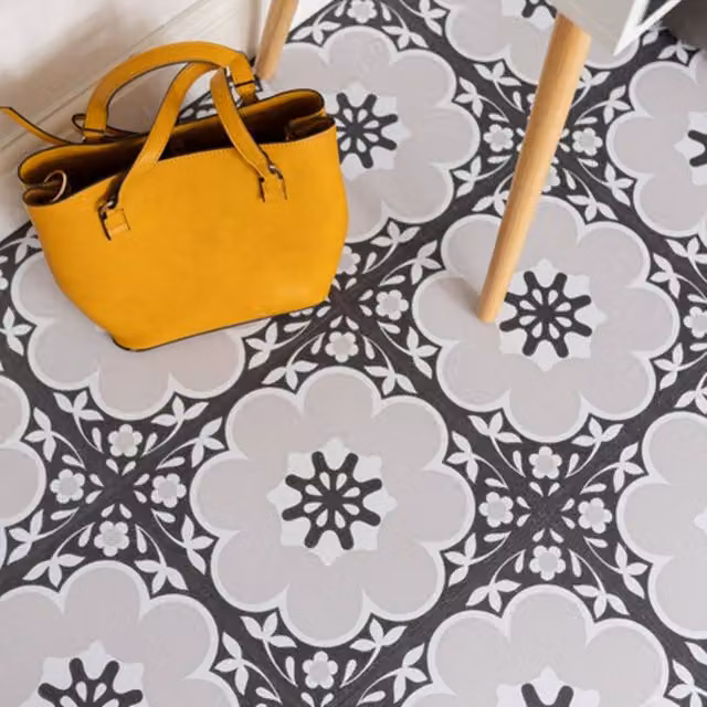 FloorPops Daphne Self Adhesive Vinyl Floor Tiles, Black and Grey, Pack of 10 (0.93sqm), W/D/H: 30.48 x 30.48 x 30.48 cm