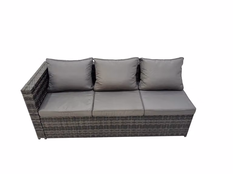 Fimous 7 Seater Garden Rattan Furniture Set with Side Table and Big Stool in Dark Grey