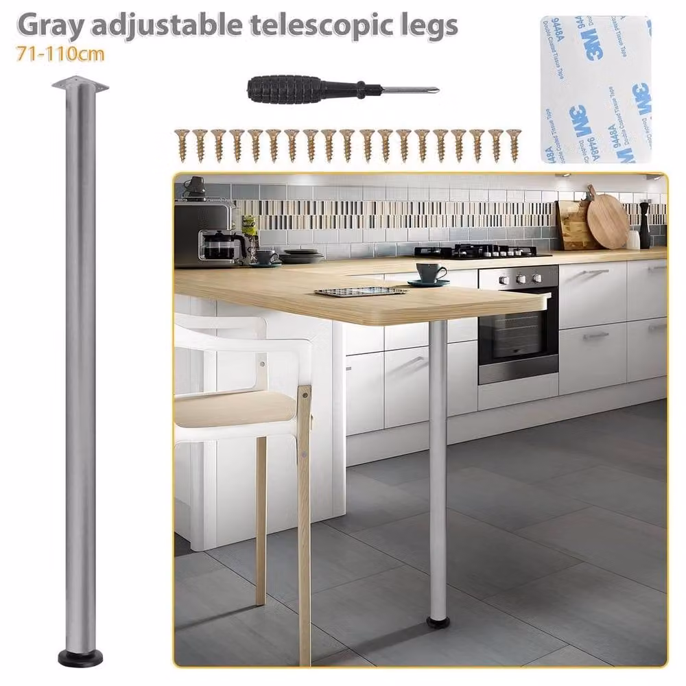 NESTLUNE Adjustable Kitchen Worktop Desk and Breakfast Bar Table Leg in Grey, W: 1000 cm, D: 52 cm – 5