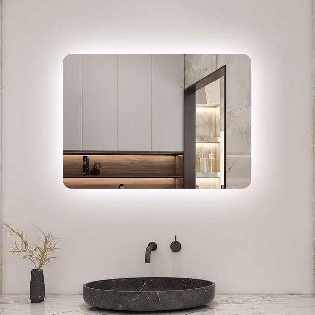 AicaBathroom Dimmable LED Backlit Rectangular Bathroom Mirror in White, Width: 70 cm