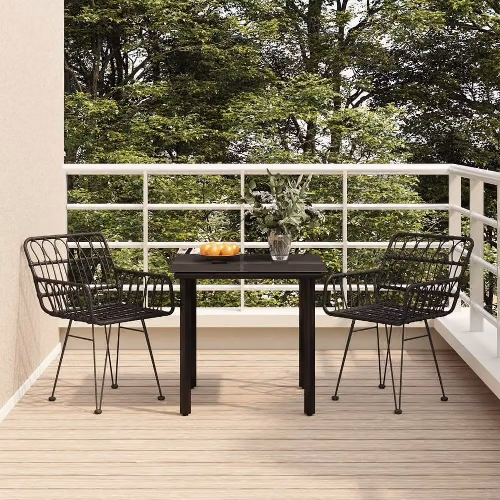 Berkfield Home 3 Piece Black Poly Rattan Garden Dining Set