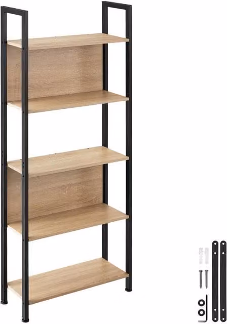 tectake Westport Free-Standing Presentation Shelf with 5 Shelves in Light Brown – 1