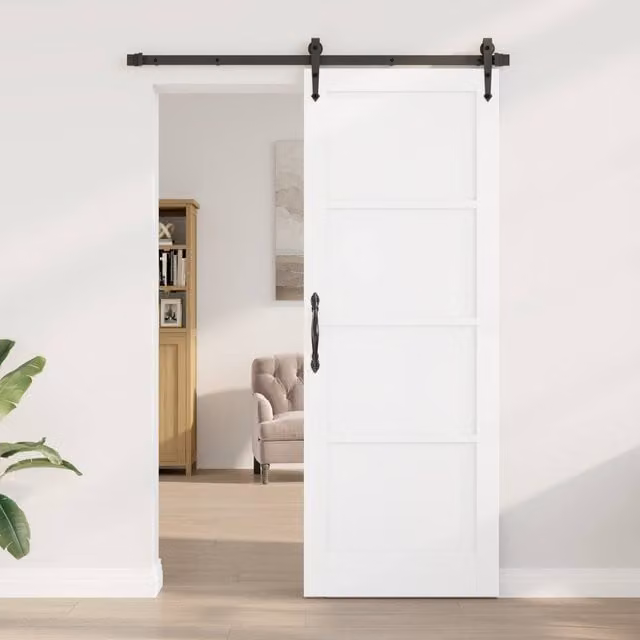 Berkfield Orkdal White Lacquered Minimalist Sliding Interior Door in Solid Wood Pine, W/D/H: 78 x 4 x 211 cm
