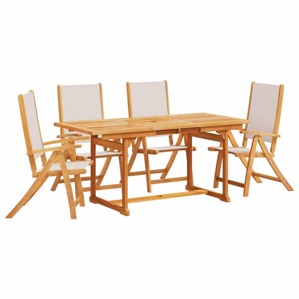 Berkfield Home 5 Piece Garden Dining Set in Brown Solid Acacia Wood and Textilene – 2