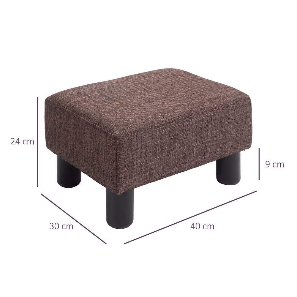 Havendro Chic Linen Fabric Cube Footstool Ottoman in Brown – 2