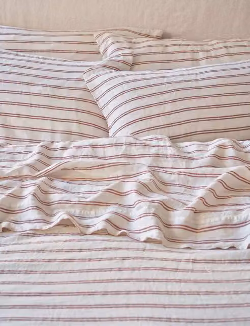 Piglet In Bed Kemptown Linen Rich Striped Pillowcases, 2 Pack, Red Mix