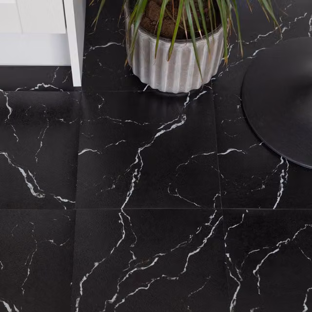 d-c-fix Black Marble Self-adhesive Vinyl Floor Tiles, Stone Look, W: 30.48 cm x D: 30.48 cm