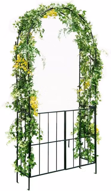 Costway Heavy-Duty Metal Garden Arch Arbor Trellis with Gate in Black, Height: 230 cm