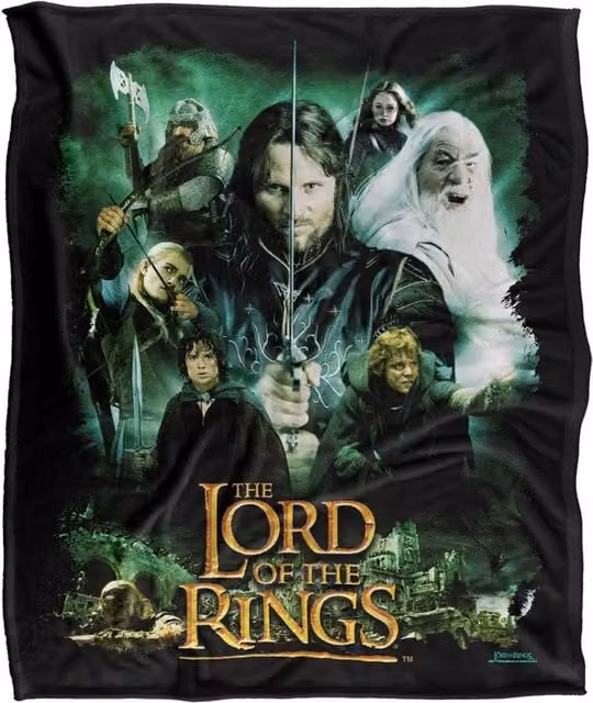 Warner Brothers Lord Of The Rings Silky Touch Super Soft Fluffy Throw Blanket, White and Multicolour, W/D/H: 152 x 127 cm