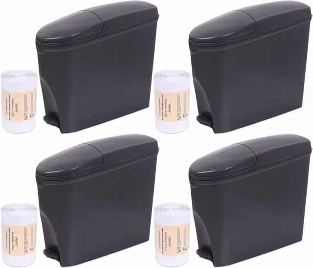 ProKleen Black Pedal Operated Toilet Sanitary Bin with 20L Capacity and Charcoal Bin Liners, 4 Pack