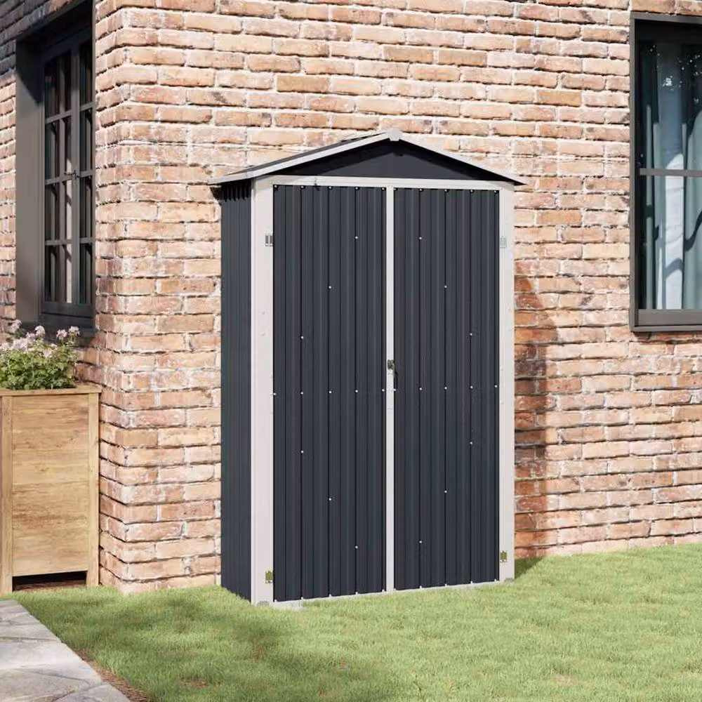Berkfield Home Anthracite Galvanised Steel Garden Shed with Double Doors and Internal Shelving, W/D/H: 116 x 45 x 175 cm – 3