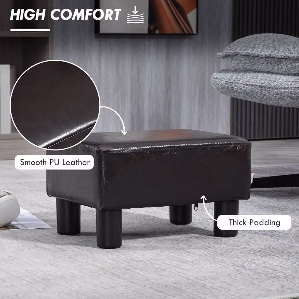Wyld Haus Fatopa Brown Faux Leather Cube Footstool with Wood Frame and Plastic Feet – 3