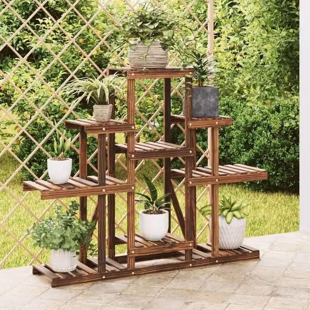 Berkfield Home Retro Solid Wood Flower Stand in Brown, W/D/H: 110 x 25 x 96 cm