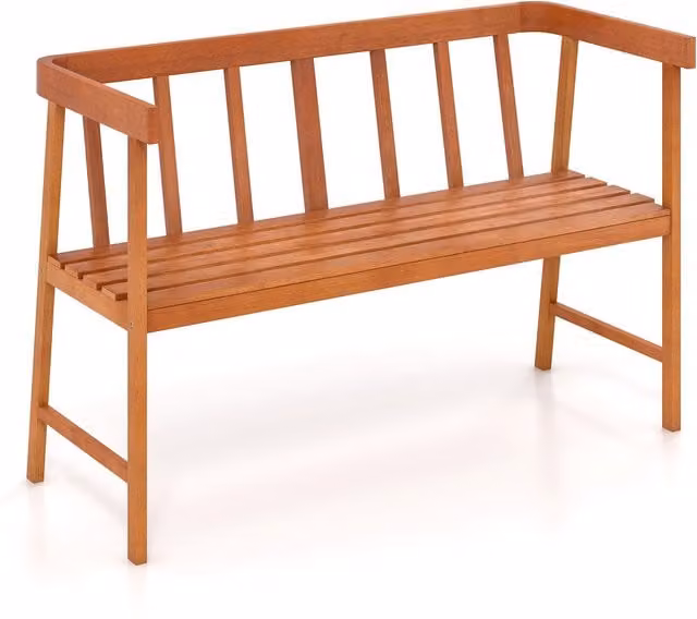COSTWAY Minimalist 2-Person Wooden Patio Bench in Brown