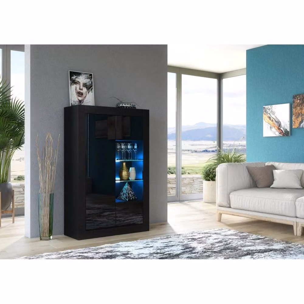 FORGEVIO Modern Black Sideboard Cabinet with Matt Body, High Gloss Fronts and Integrated Lighting – 2