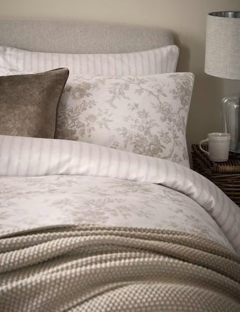 Laura Ashley Walled Garden Floral Cotton Pillowcases, 2 Pack, Grey and White