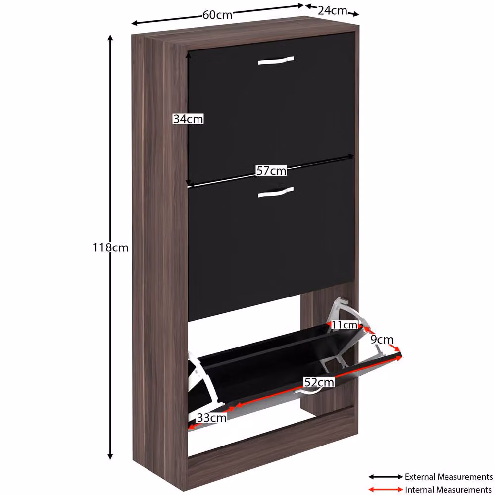 HD Designs Modern Black Metal 3 Drawer Shoe Cabinet with Tilting Compartments W/D/H: 118 x 60 x 12 cm – 2