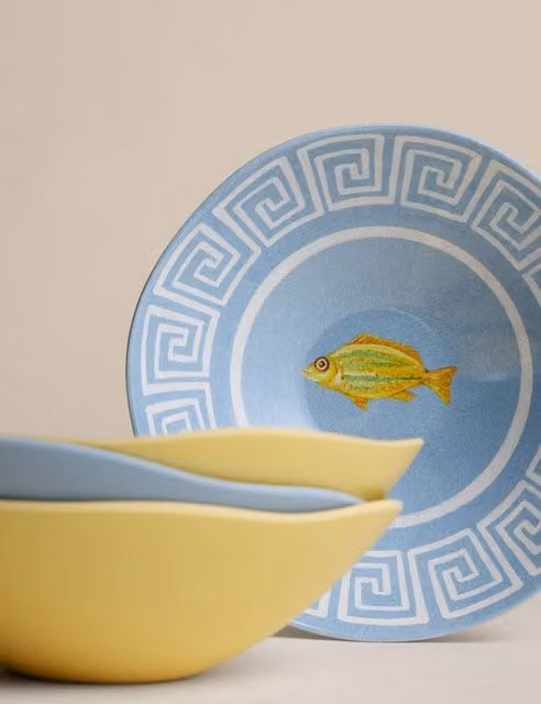 M&S Set of 4 Multicolour Geometric Coastal Picnic Cereal Bowls in Melamine