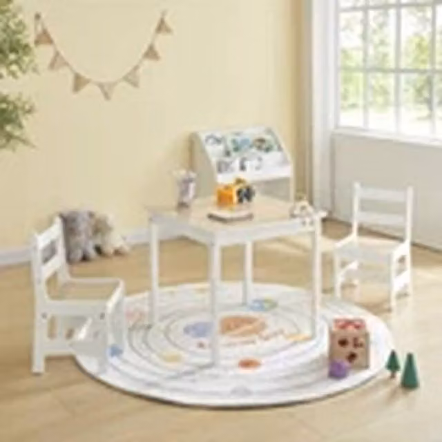Kelvenix Kids Table and Chairs Set in Sand and White
