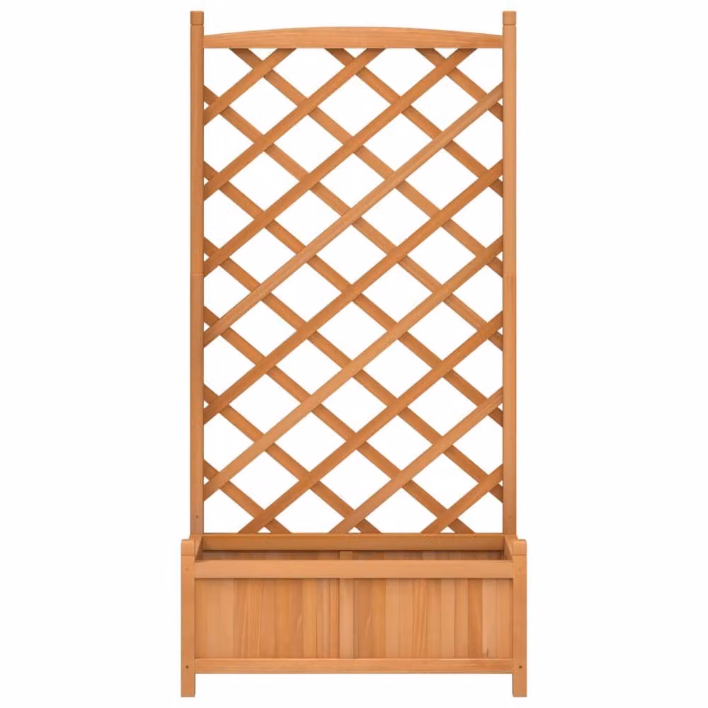 Berkfield Home Brown Solid Wood Fir Planter with Trellis – 3