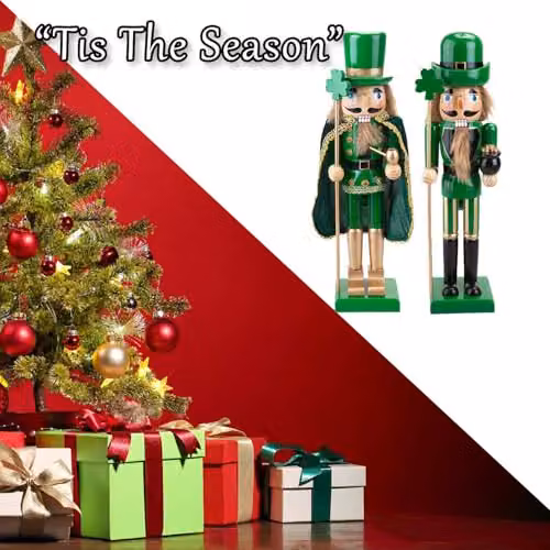 VFM e-Store Nutcracker Luck Christmas Decoration in Green, H 41.5 x W 12.2 x D 10.4 cm – 6