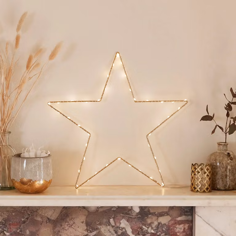 Lights4fun Gold Metal Star Christmas Window Hanging Decoration, Height: 34 cm