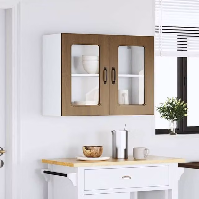 Berkfield Home Kalmar Kitchen Wall Cabinet with Glass Door in Brown Oak, W/D/H: 60.0 x 31.0 x 80.0 cm – 1