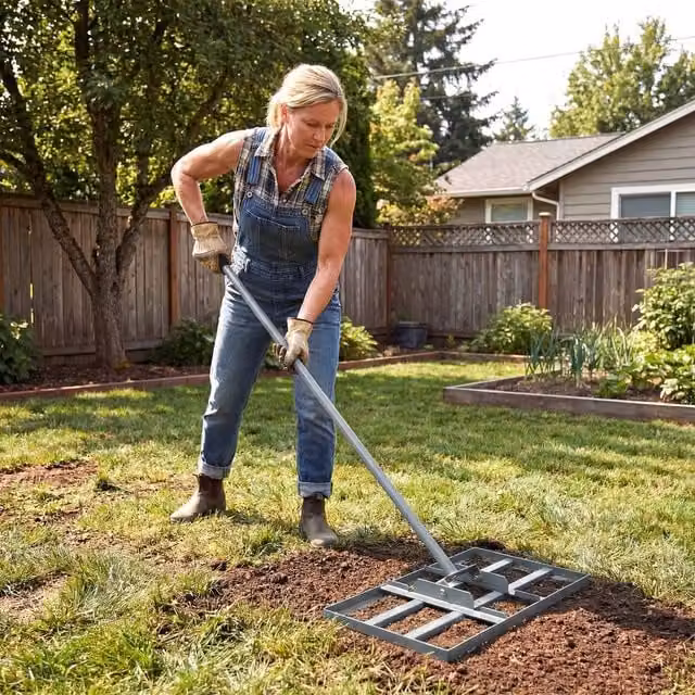 Costway Heavy-Duty Metal Lawn Leveling Rake with Adjustable Handle in Silver