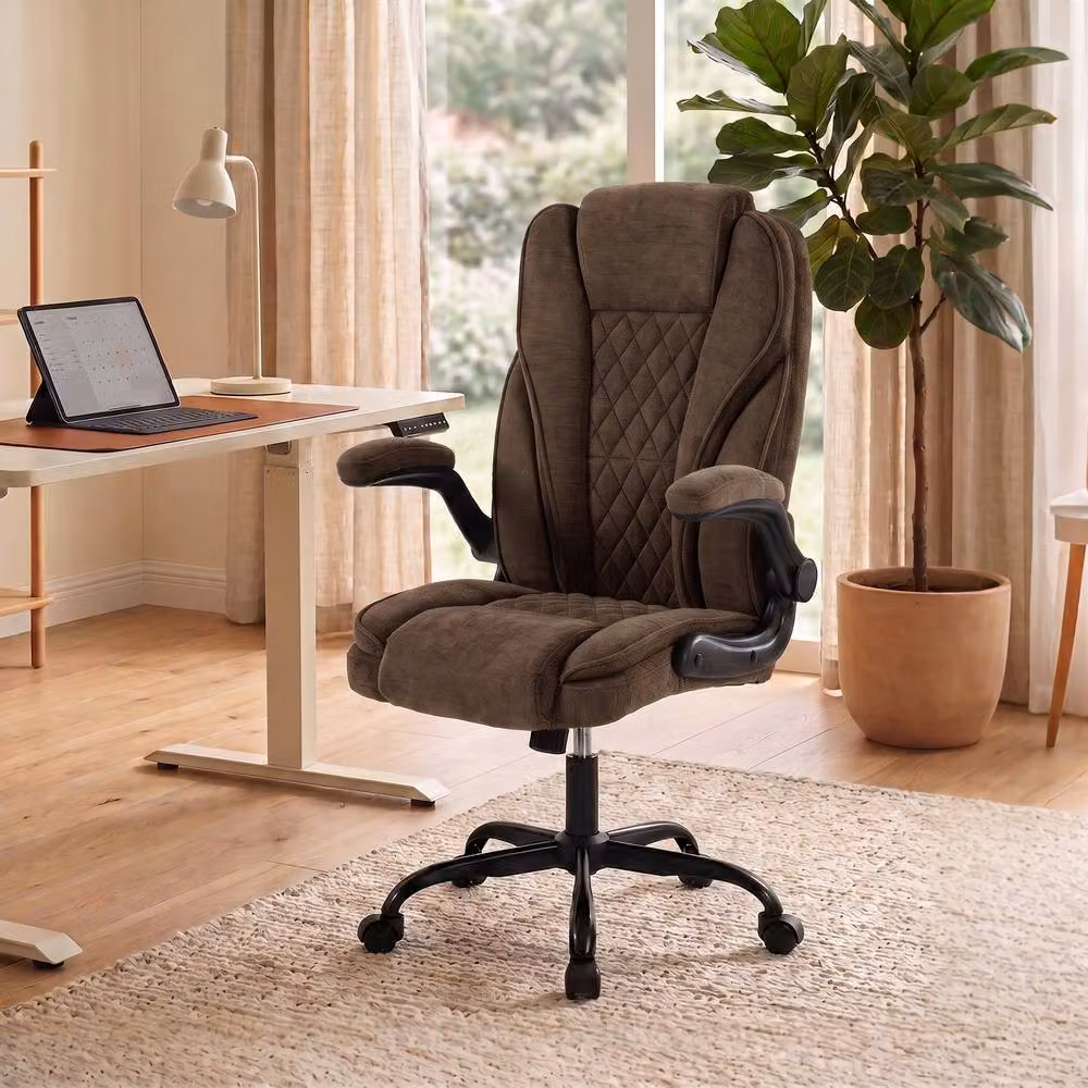 Rolipo Ergonomic Brown Fabric Office Chair with Flip-Up Armrests and Adjustable Height – 4