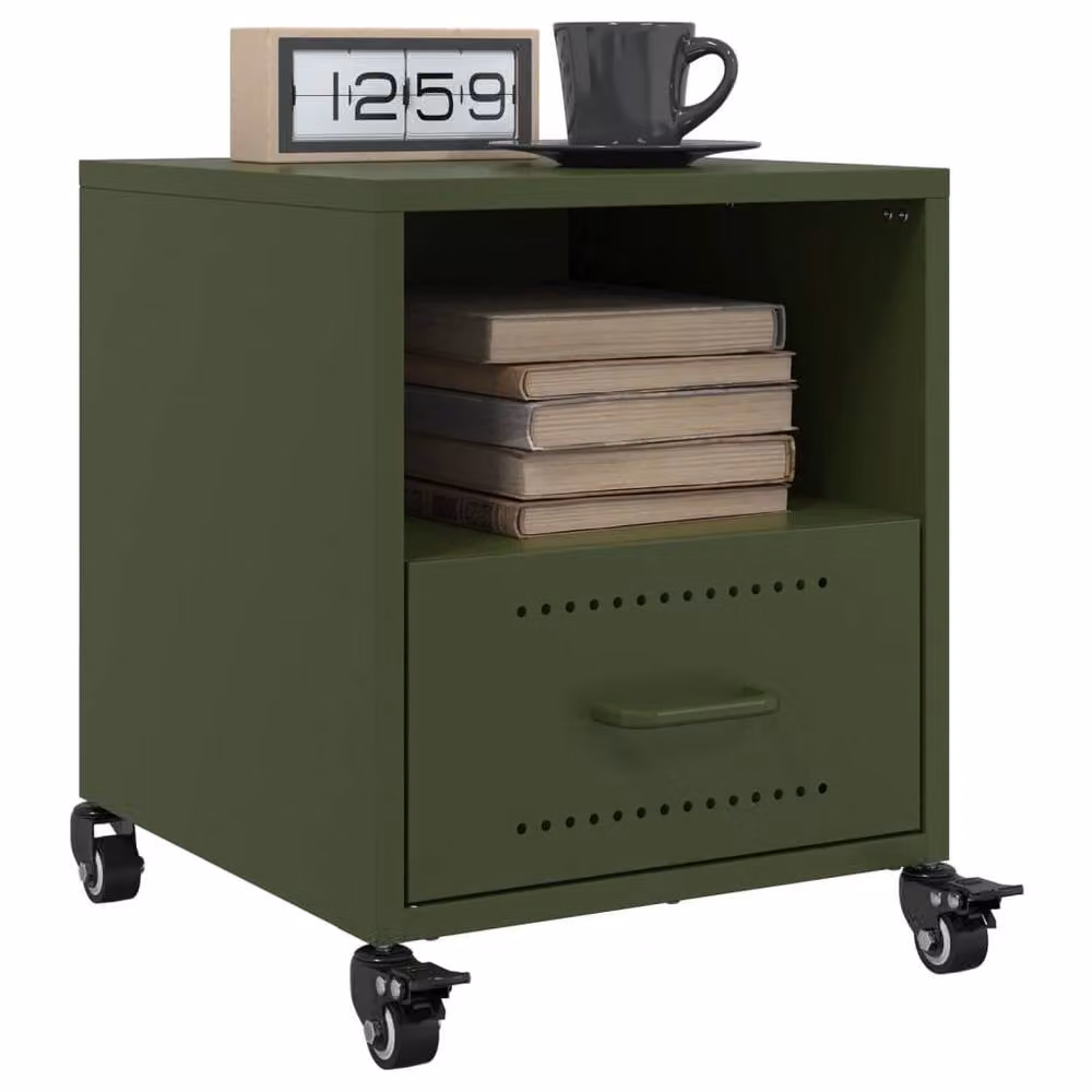 Berkfield Home Set of 2 Stylish Metal Bedside Cabinets in Olive Green, W/D/H: 39 x 39 x 43.5 cm – 1