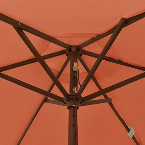 vidaXL Garden Parasol with Wooden Pole and Polyester Canopy in Terracotta, W: 196 cm, D: 231 cm – 3