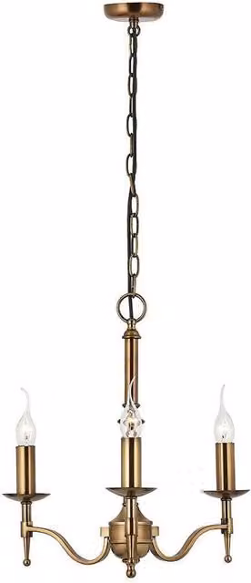 Loops Avery 3-Lamp Ceiling Pendant Chandelier in Antique Brass Metal, Height Adjustable