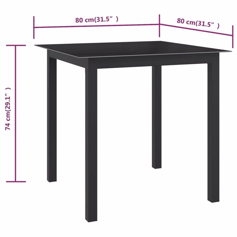 Berkfield Home Square Garden Table in Black Powder Coated Aluminium and Glass, W/D/H: 80 x 80 x 74 cm – 4
