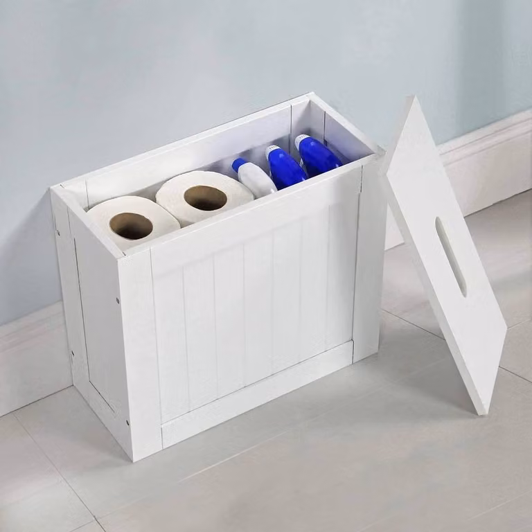 FLAVORA White Lacquered Wooden Slimline Freestanding Bathroom Storage Cabinet with Hinged Doors and Internal Shelves, Width: 180 cm, Height: 180 cm