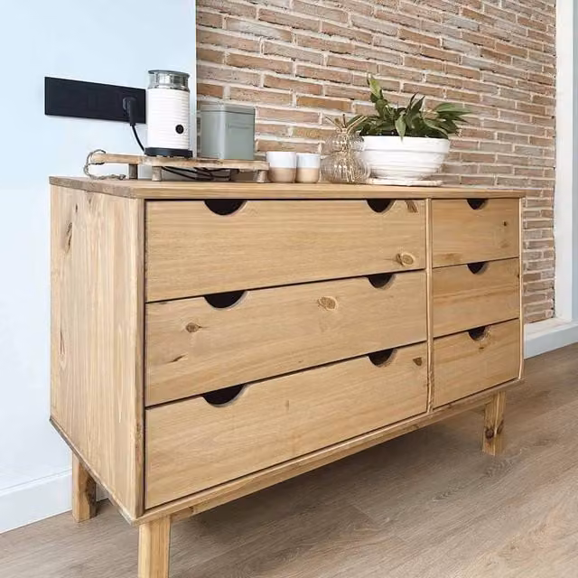 Berkfield Home Beautiful OTTA Drawer Cabinet in Light Brown Solid Pine, W/D/H: 111 x 43 x 73.5 cm