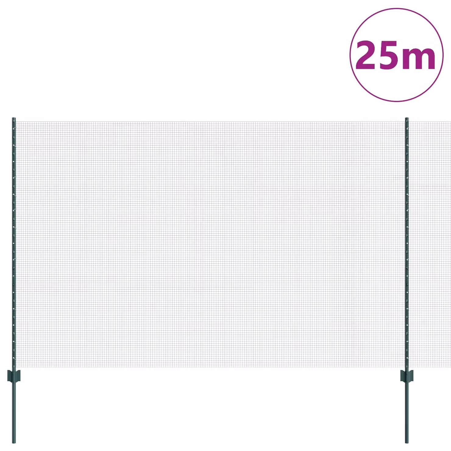 Berkfield Home Green Powder-Coated Steel Welded Wire Fence with 11 U-Profile In-Ground Posts, W: 25 m, H: 1.6 m – 2