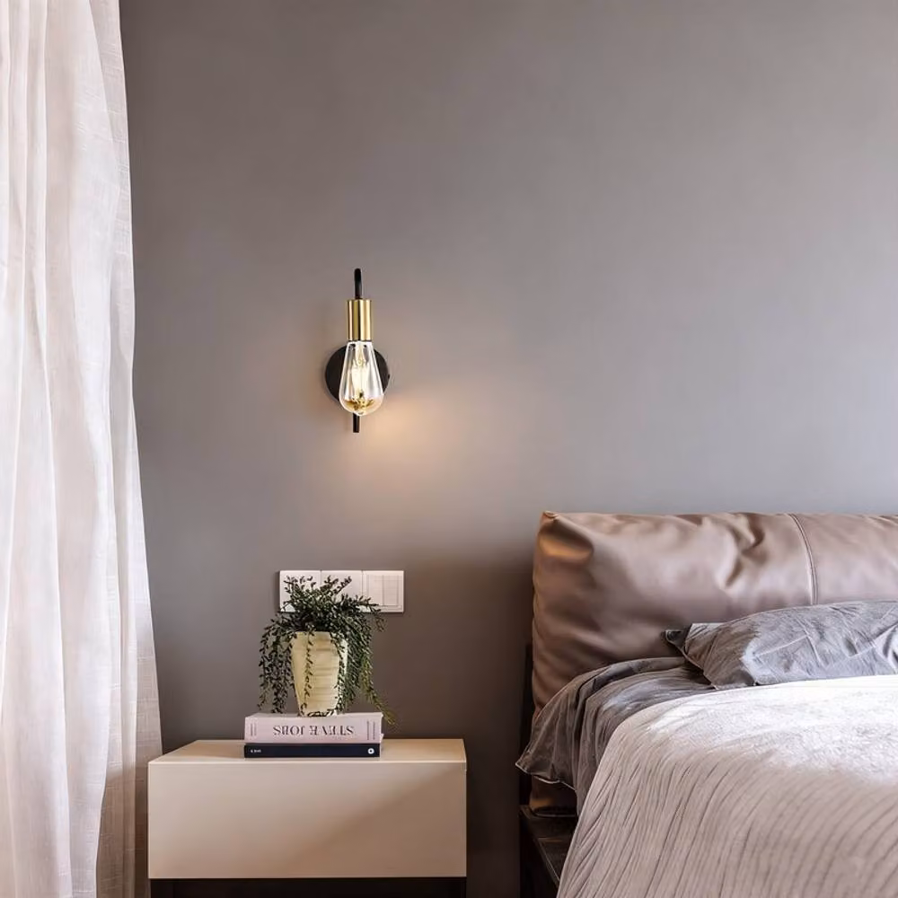 COMELY 2 Pack Vintage Industrial Wall Lights in Black and Gold/Brass with E27 Glass Shades – 4
