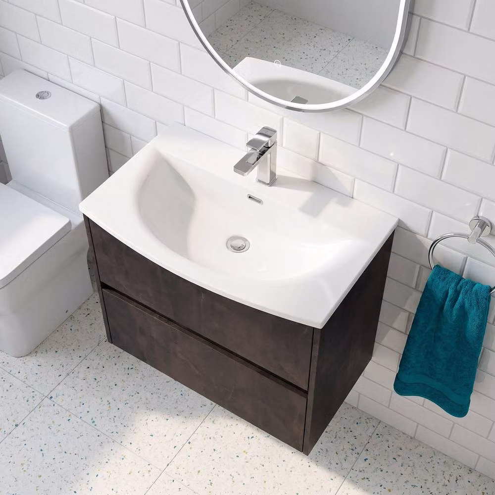Balterley Chartley Contemporary 2 Drawer Wall Hung Vanity Basin Unit, Grey, Width: 80 cm – 2