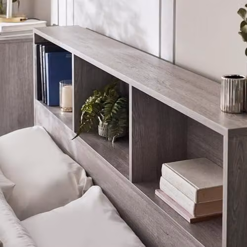 Julian Bowen Bali Bookcase Bed in Grey Oak with Side Compartments, W/D/H: 90 x 190 cm – 2