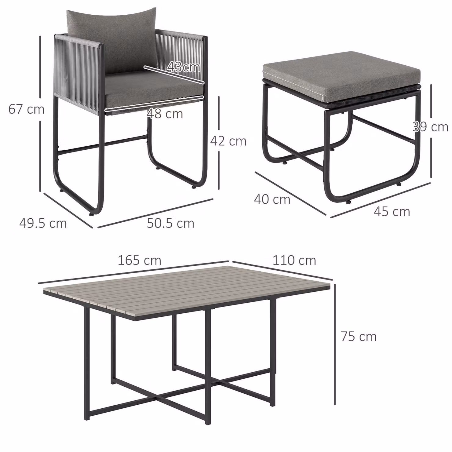 Outsunny 10 Seater Rattan Cube Garden Furniture Set in Grey with Cushions and Rectangular Wood Grain Plastic Top Table – 2