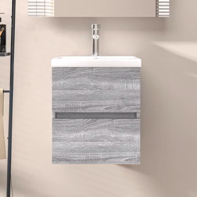 Berkfield Home Grey Sonoma Wall Mounted Bathroom Sink Cabinet with Internal Drawers, W: 41 cm, D: 38.5 cm, H: 45 cm