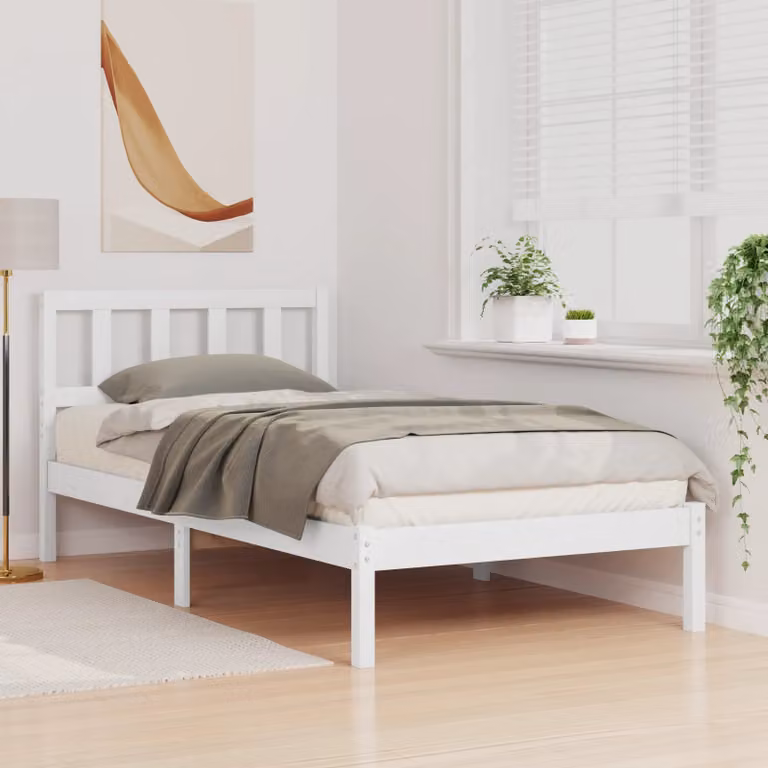 Berkfield Home Solid Pine Wood Bed Frame with Headboard in Brown, W/D/H: 100 x 200 x 80.5 cm