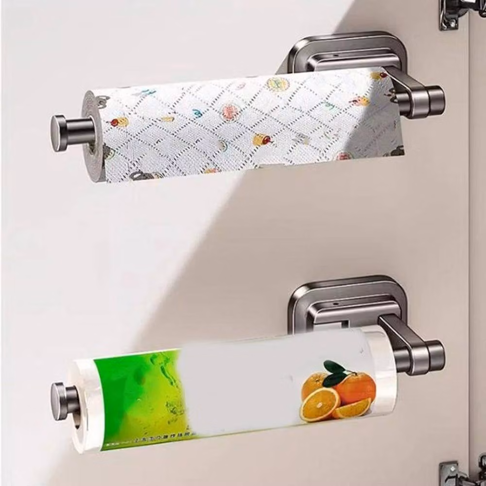 NESTLUNE Suction Cup Kitchen Paper Towel Holder in Silver and Grey, W: 100 cm, H: 15 cm – 2