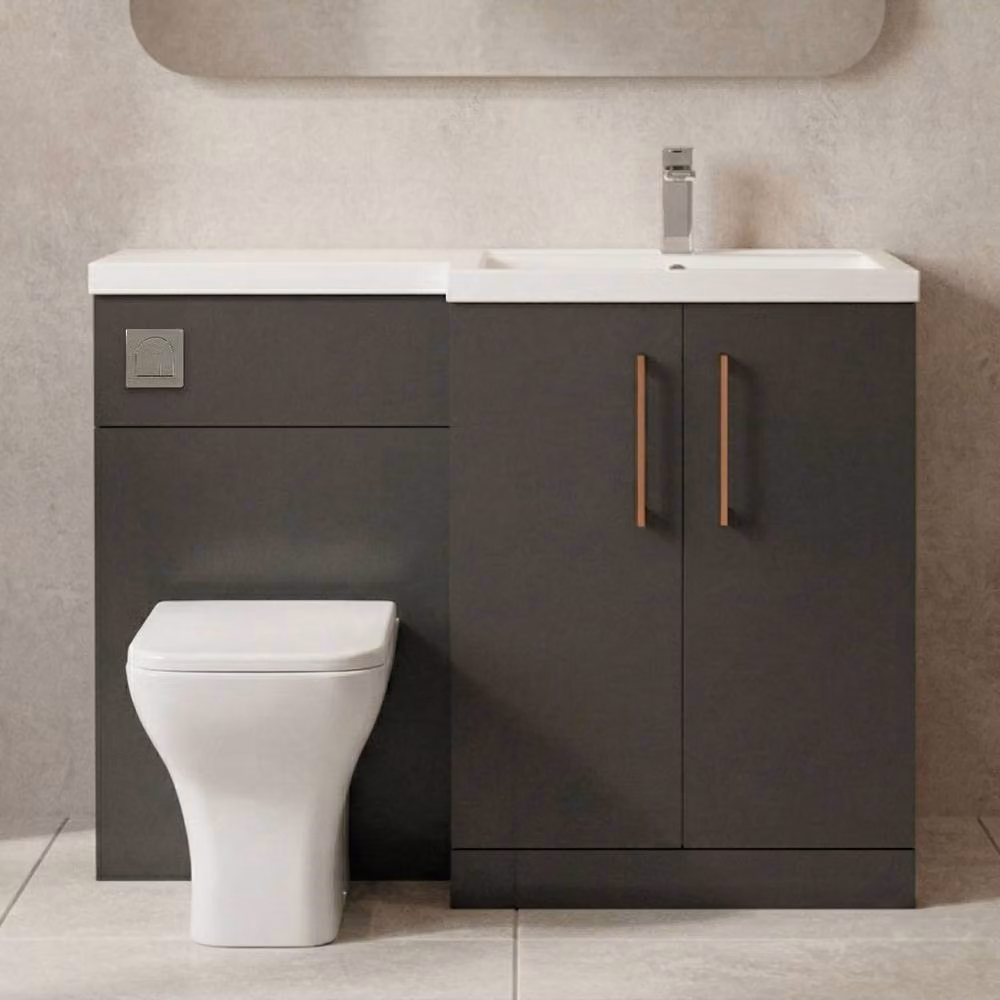 Balterley Modern Right-Hand Vanity and WC Unit Combination in Matt Grey, Width: 110 cm – 7
