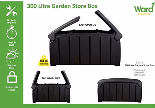 Charles Bentley 322L Plastic Outdoor Storage Box in Black and Grey, W/D/H: 115 x 60 x 55 cm – 4