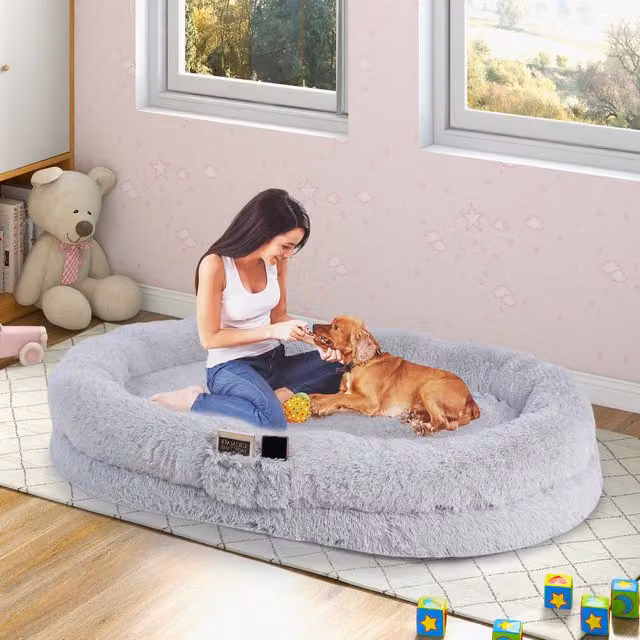 Costway Grey Foam Bean Bag Napping Bed for Humans and Dogs