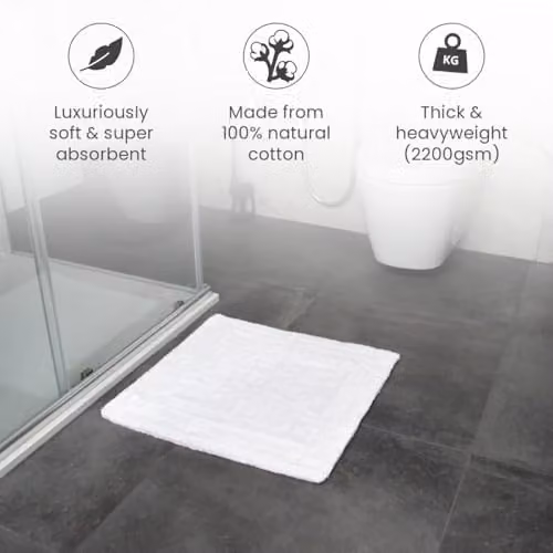 Allure Bath Fashions Reversible Heavyweight Cotton Square Shower Mat, White, W/D/H: 55 x 55 x 1 cm – 3