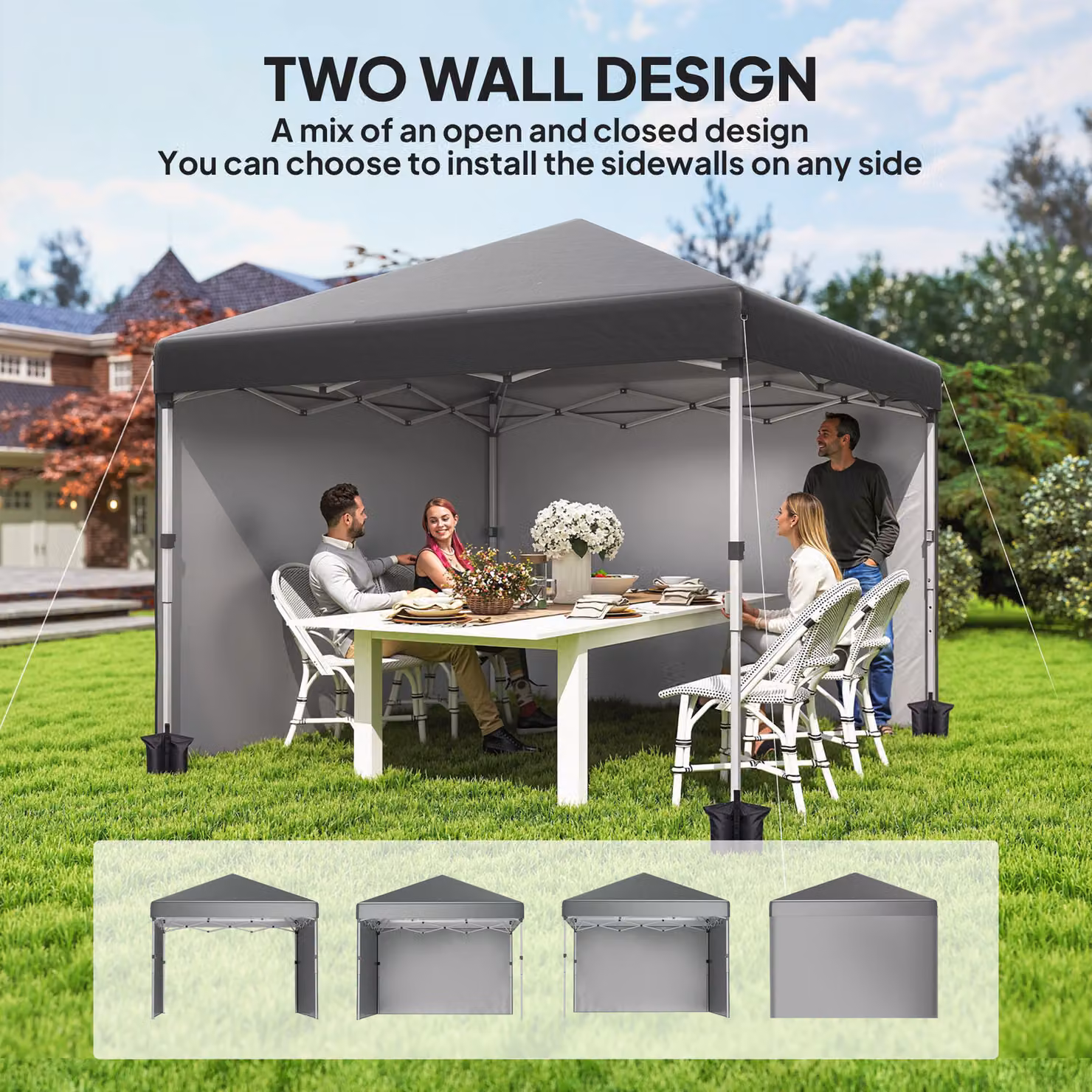 Outsunny Pop-Up Garden Gazebo with Sidewalls and Weight Bags, Dark Grey, W: 300 cm x D: 300 cm – 5