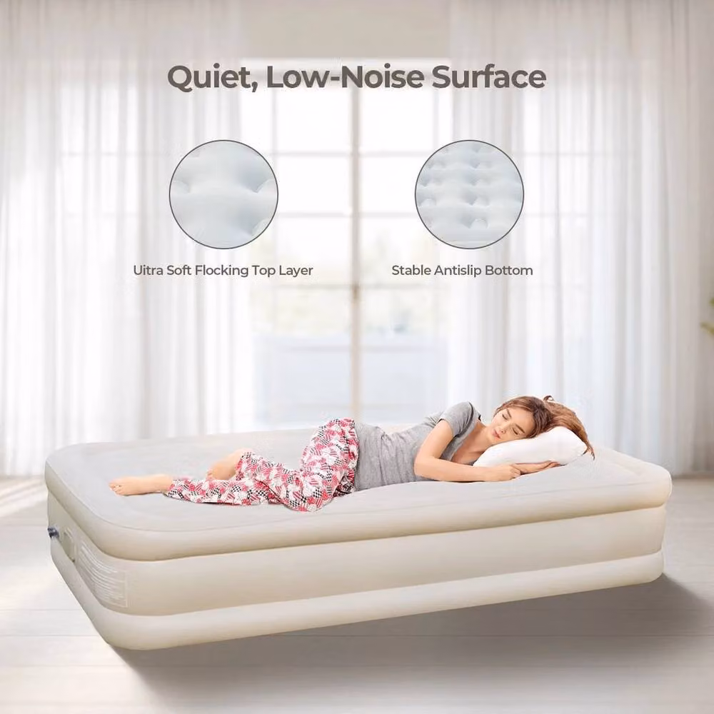 KORVIXA Single Inflatable High Raised Air Bed Mattress in Beige, W/D: 140 x 190 cm